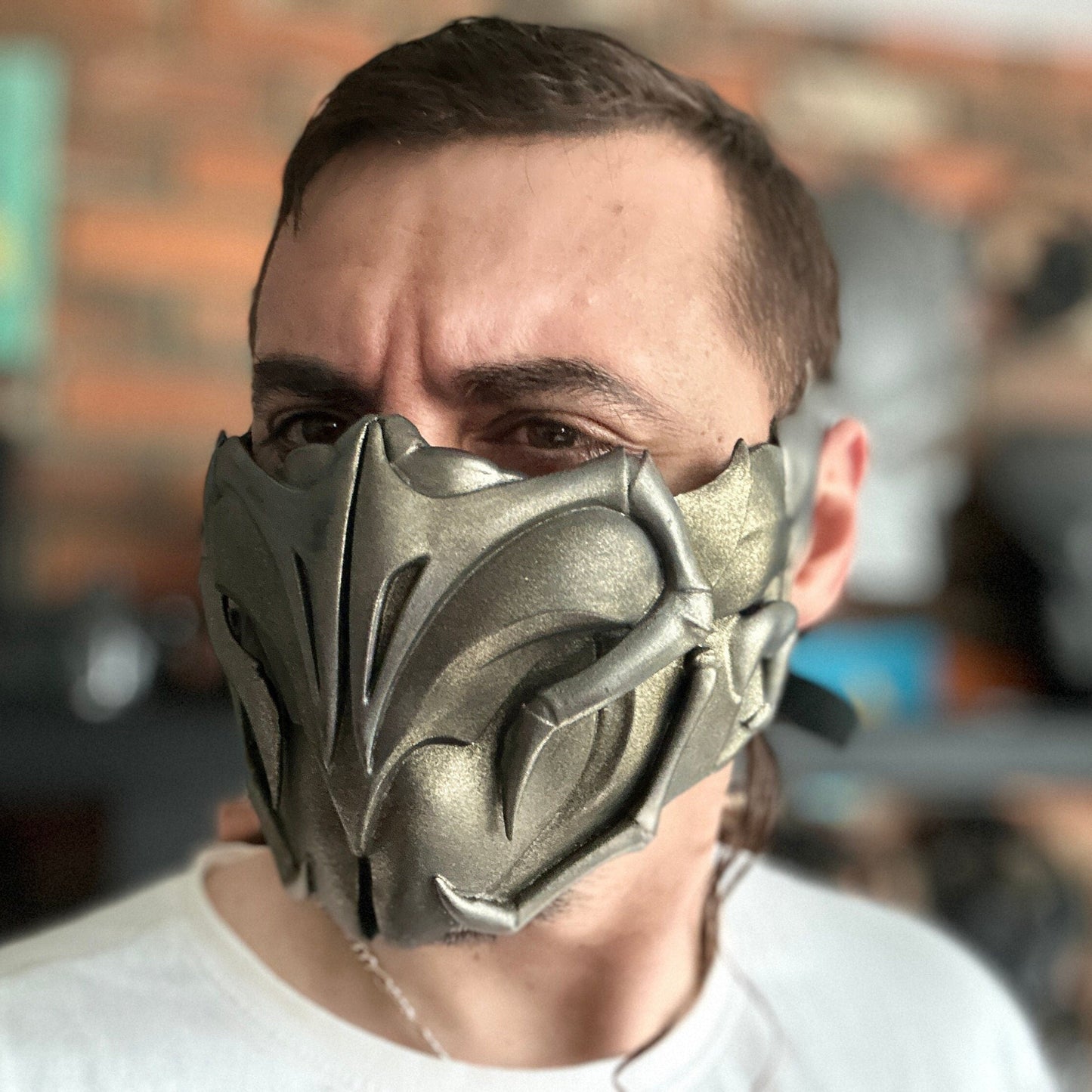 Scorpion mask from Mortal Kombat 1 - Valoгr of the Earth Realm
